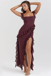 Anny - Ruffle Trim Maxi Dress Burgundy