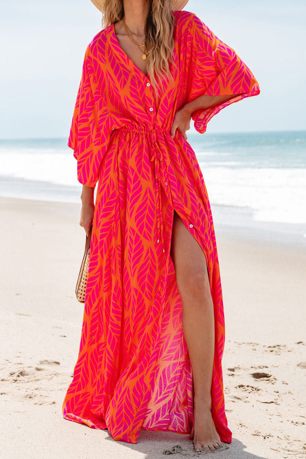 Anna - Leaf Print Beach Maxi Dress