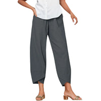 Alyssa - Cropped Linen Blend Pants Gray