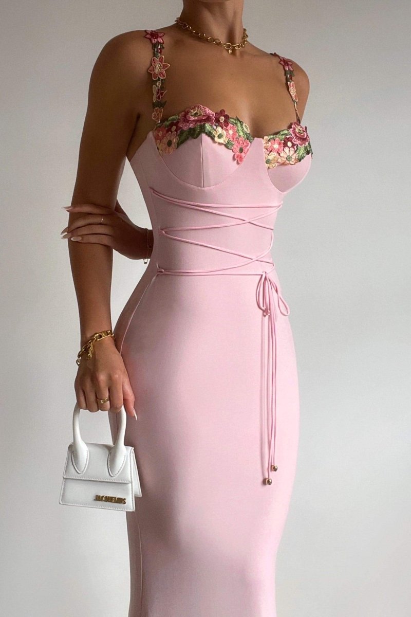 Amanda - Embroidered Bodycon Midi Dress