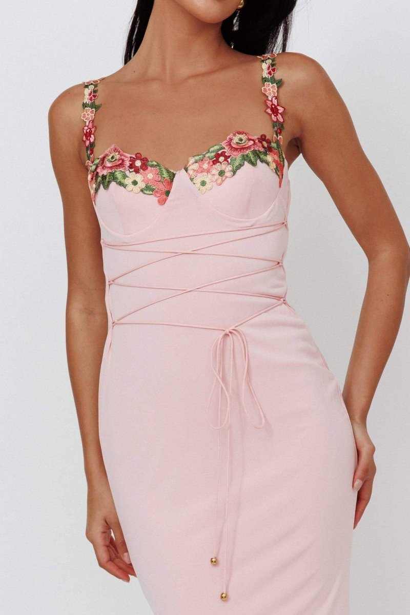 Amanda - Embroidered Bodycon Midi Dress