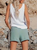 Alex - Drawstring Cotton Casual Shorts Green Back