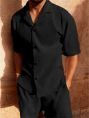 Andrew - Corduroy Short-Sleeve Polo Shirt Black