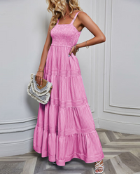 Ali - Tiered Smocked Maxi Dress Pink