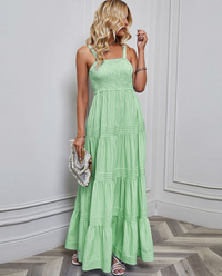 Ali - Tiered Smocked Maxi Dress Green