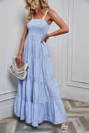 Ali - Tiered Smocked Maxi Dress Blue