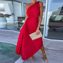 Anya - One-Shoulder Pleated Evening Dress Red