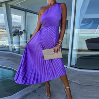 Anya - One-Shoulder Pleated Evening Dress Purple