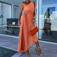 Anya - One-Shoulder Pleated Evening Dress Orange