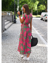 Andrea - Floral Polyester Wrap Dress Pink