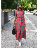 Andrea - Floral Polyester Wrap Dress pink