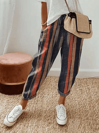 Alicia - Striped Casual Cotton Pants Striped