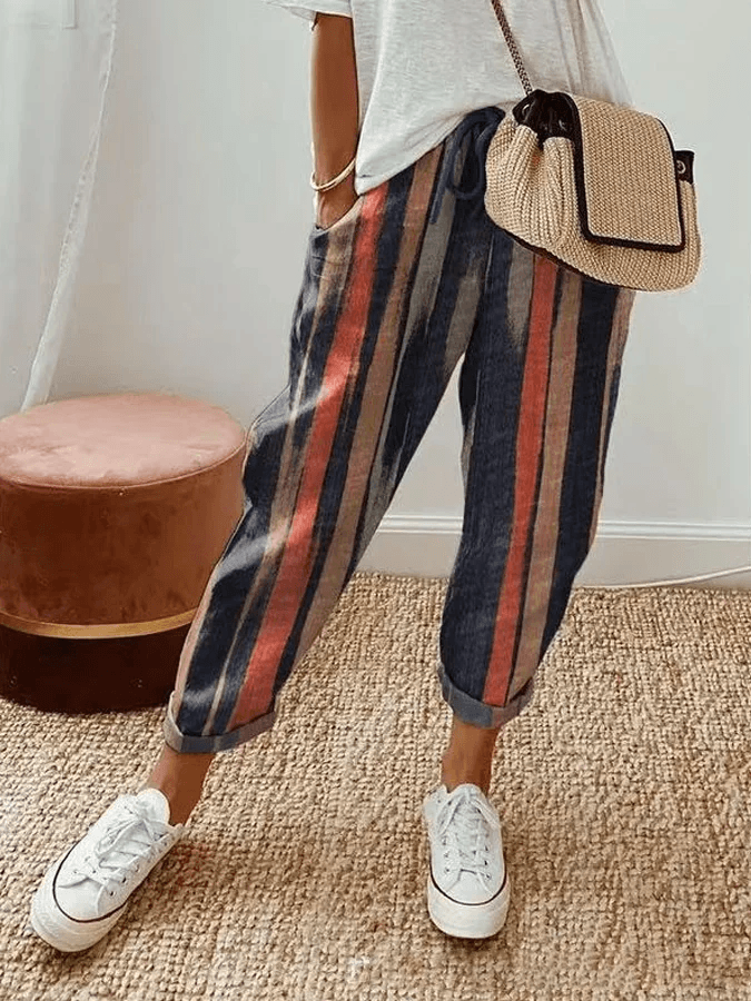 Alicia - Striped Casual Cotton Pants