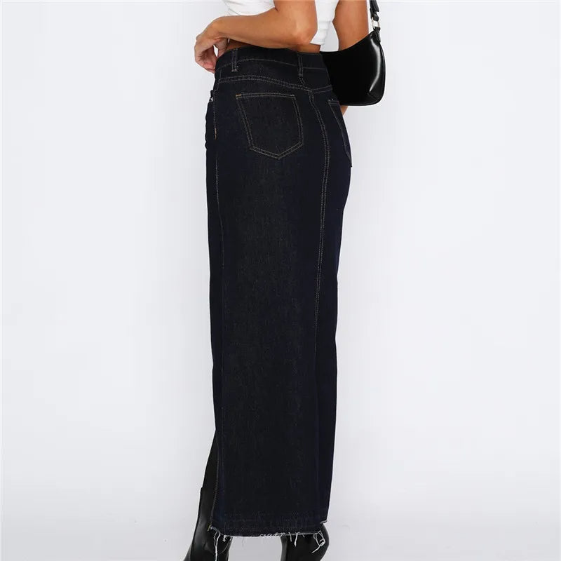 Anika - Front Slit Denim Skirt