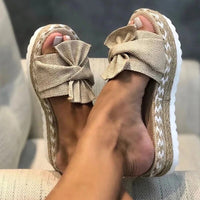 Aubrey - Bow Espadrille Wedge Sandals Khaki