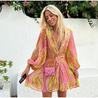 Alex - Paisley Boho Cut-Out Dress Pink