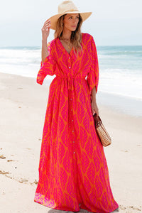 Anna - Leaf Print Beach Maxi Dress