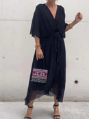 Andrea - Elegant Chiffon Wrap Dress Black