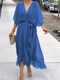 Andrea - Elegant Chiffon Wrap Dress Blue