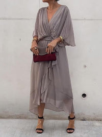 Andrea - Elegant Chiffon Wrap Dress Grey