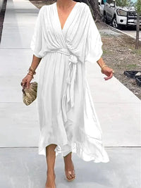 Andrea - Elegant Chiffon Wrap Dress White