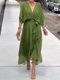 Andrea - Elegant Chiffon Wrap Dress Green