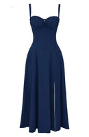 Aira - Corset-Style Midi Dress Navy Blue