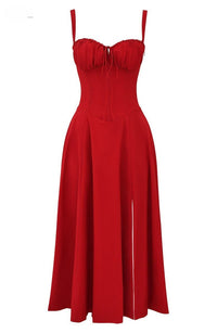 Aira - Corset-Style Midi Dress Red