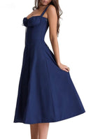 Aira - Corset-Style Midi Dress Navy Blue