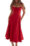 Aira - Corset-Style Midi Dress Red