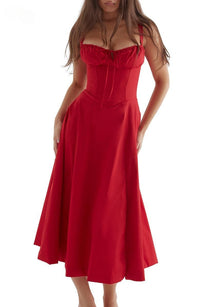 Aira - Corset-Style Midi Dress Red