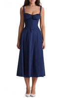 Aira - Corset-Style Midi Dress Navy Blue