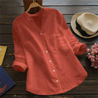 Abby - Button-Down Linen Blouse Red