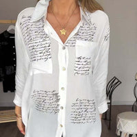 Alice - Artistic Script Print Blouse White