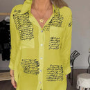 Alice - Artistic Script Print Blouse Yellow