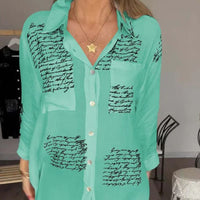 Alice - Artistic Script Print Blouse Green