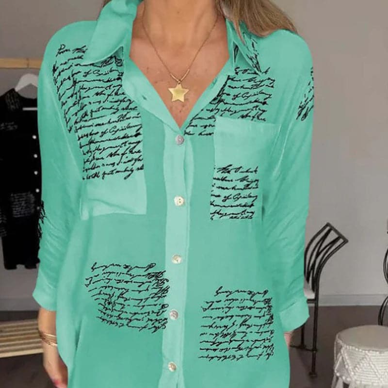 Alice - Artistic Script Print Blouse Green