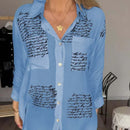 Alice - Artistic Script Print Blouse Blue